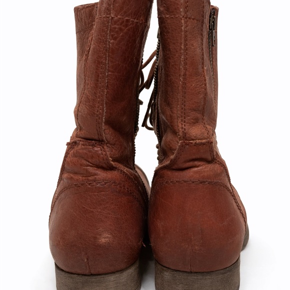 Steve Madden Brown Leather Lace-Up Combat Boots Side Zip Size 7.5 - Picture 3 of 5
